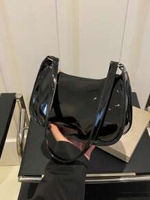 Bolso de hombro de cierre con cremallera de unicolor y estilo minimalista, bolso de medialuna simple y elegante, bolso de hombro con cremallera, bolso de piel sintética de unicolor, bolso burdeos, regalo ideal para Año Nuevo, bolso burdeos a la moda