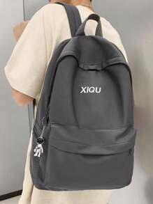 Casual Water-Resistant Letter Print Nylon Large Capacity Multi-Pocket Backpack, Unisex College Style Laptop Bag With Pendant, Suitable For School, Classes, Shopping, Travel