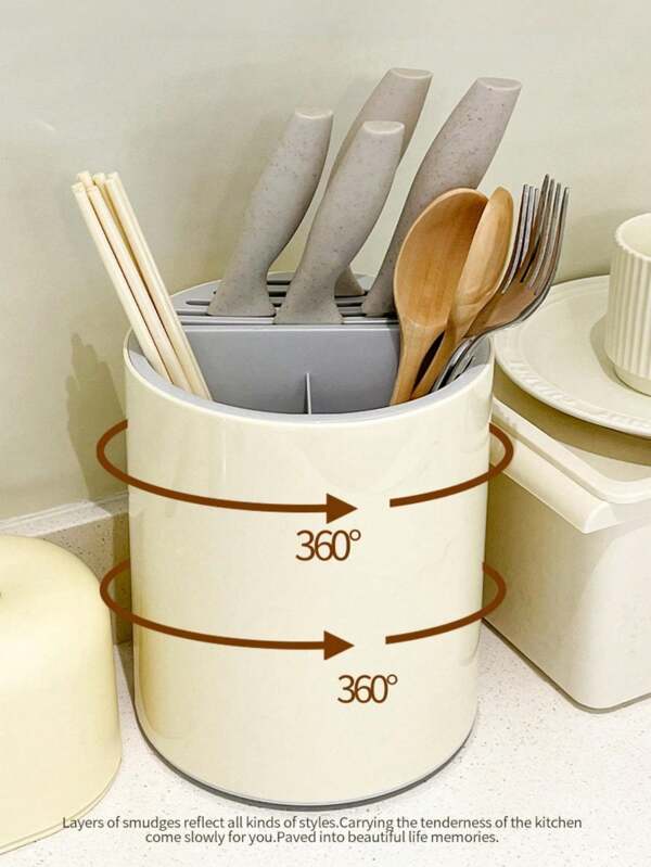 1 pièce Tube rotatif pour égoutter les ustensiles : support pour couteaux, fourchettes, baguettes, pour la cuisine domestique - panier à baguettes, tube à baguettes, boîte à ustensiles - couteaux, fourchettes, cuillères, baguettes