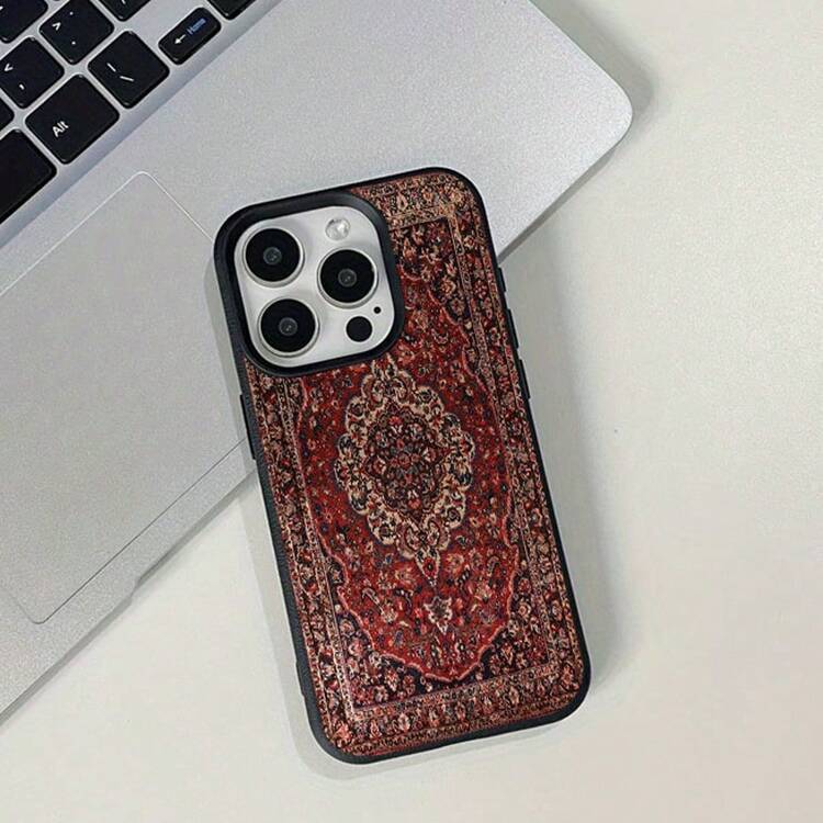 غطاء هاتف TPU بنمط زهري أحمر قديم متوافق مع هواتف آيفون - الأسود - مشاهدة 2