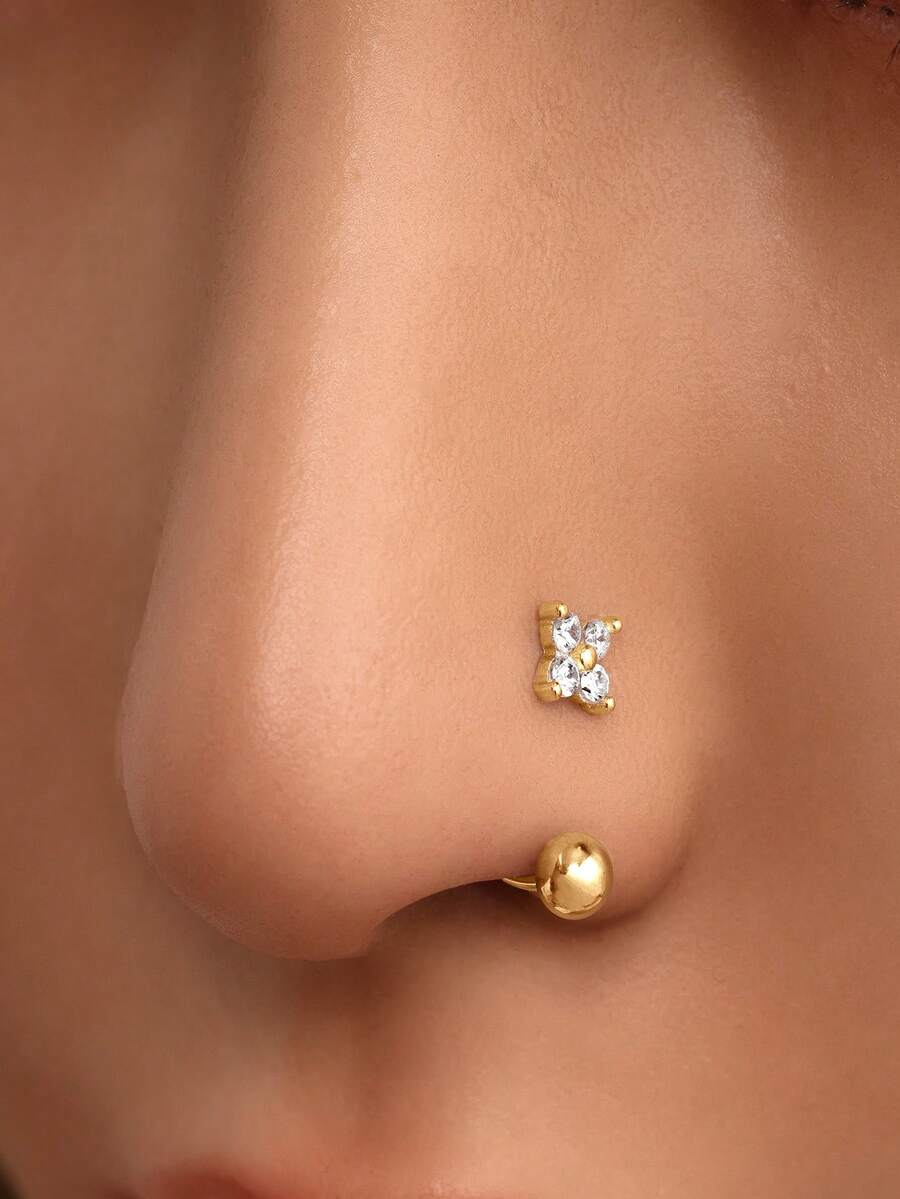 1pc 925 Sterling Silver Four-Leaf Clover Nose Ring/Nose Stud/Lip Ring/Ear Cuff/Ear Cartilage Hoop