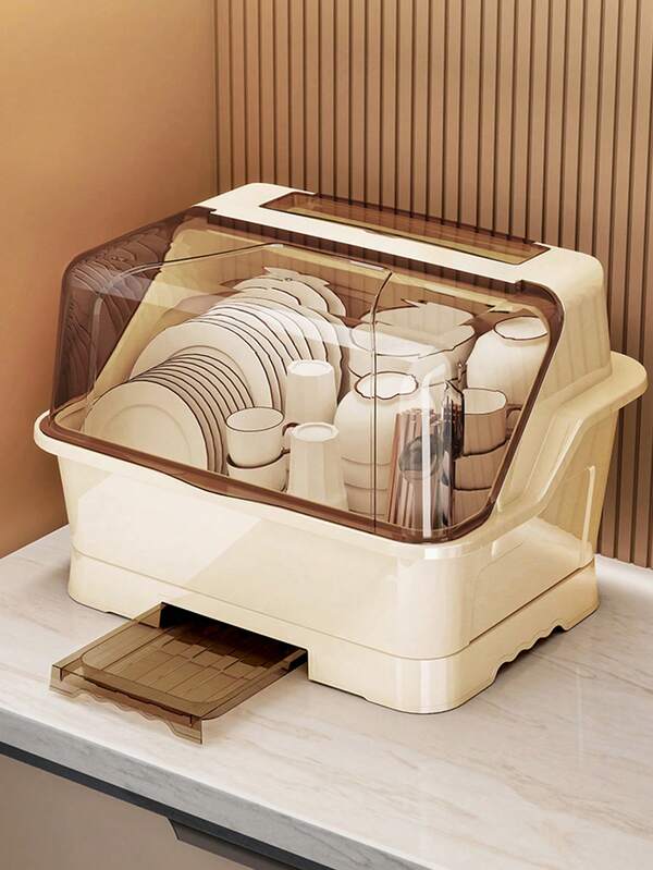 Kitchen Drain Shelf With Cover, Dish Storage Box For Bowls, Plates, Chopsticks, Utensils, Household Organizer Rack