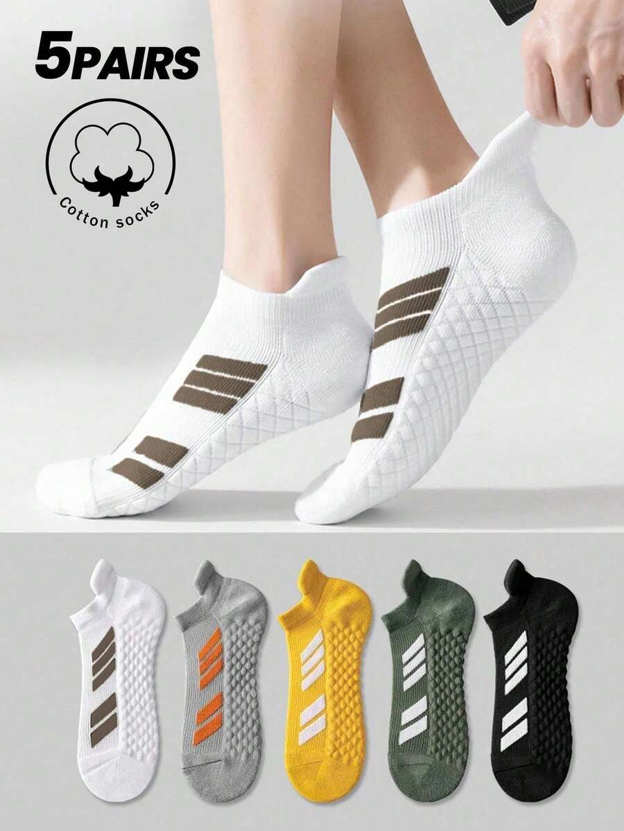 1/3/5 Pares de Meias Curtas Masculinas, Meias de Algodão, Meias Invisíveis, Meias Cinza, Meias de Outono/Inverno/Primavera/Outono/Verão, Respiráveis, Absorventes de Umidade, Esporte, Negócios, Lazer e Meias Sazonais - Multicolorido - Visão 1