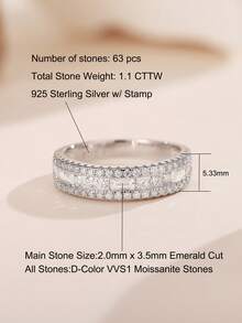 AIHUASI 1 件精致莫桑石钻石结婚戒指，女士 925 纯银永恒戒指，1.1 克拉祖母绿切割 D 色 VVS1 莫桑石承诺订婚精美珠宝情人节礼物 - 銀色 - 查看 4