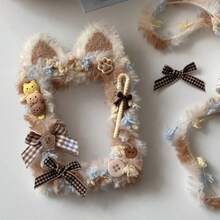 1 件名人照片存储卡夹，DIY 成品动漫明信片照片卡袋，可用作包包挂饰，毛绒猫耳卡通手工装饰，KPOP