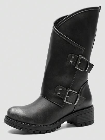 Globalwin Women's Motorcycle Boots Mid-Calf Fashion Boots For Women Low Heel Fall Boots Halloween Season