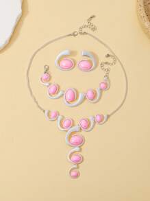 Set de 4 piezas de joyería exagerada de moda y lujosa - collar/aretes/pulsera para mujeres, accesorios elegantes