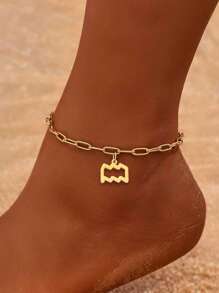1pc Fashionable Beach Style Stainless Steel Women's Twelve Zodiac Anklet Chain Suitable For Summer Vacation Outdoor Foot Jewelry