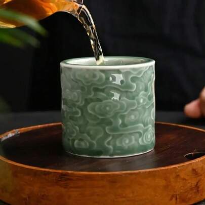 Chinese Style Simple Jade Auspicious Cloud Master Single Cup Retro Yue Kiln Celadon Tea Set Tea Cup Personal Kung Fu Sample