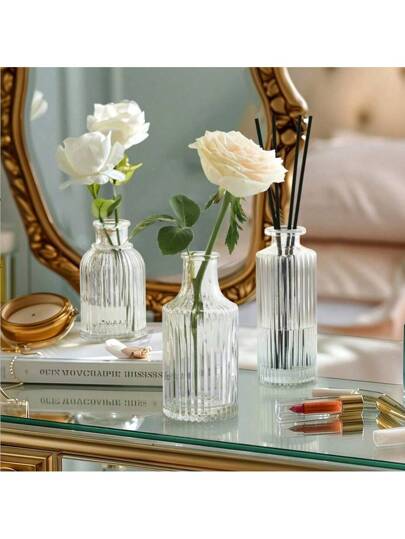 Madebyblanc 1pc Or Glass Vases, Loose Small Mini Ribbed Meubel ative Transparent Retro Vases Tabletop Wedding, Reception, Home ation view 7