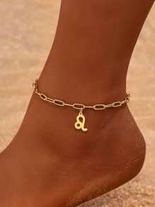 1pc Fashionable Beach Style Stainless Steel Women's Twelve Zodiac Anklet Chain Suitable For Summer Vacation Outdoor Foot Jewelry