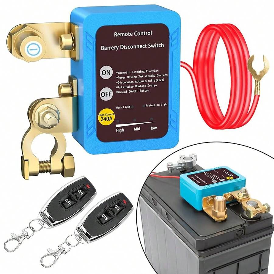 2025Remote Battery Disconnect Switch 12v, 240A, DZSSCY Upgrade Smart Voltage Car Kill Switch Anti-Theft, Prevent Battery Drain, Remote Battery Kill Switch For Car, Truck, RV (Digital Display) - Smart Voltage Flat Installation Version - View 1