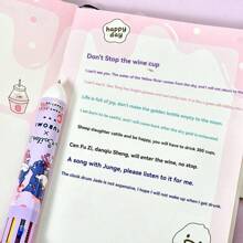 Sanrio 6pcs Sanrio 10-Color Ballpoint Pens, Multi-Color Push Button Pens, Markers, Cartoon Cute Colorful Pens, Student Writing Gel Pens, School & Office Supplies, Student Stationery Highlighters, Back To School Supplies