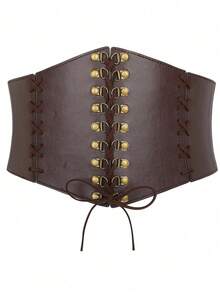 1pc Women's Renaissance Accessory Coffee Color Punk Style Drawstring Adjustable Corset Belt, Suitable For Halloween Night Or Daily Wear - Brown - View 3