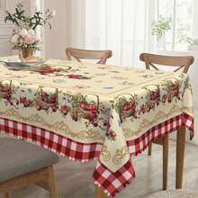 1pc Spring Vintage Farmhouse Red Plaid Printed Round Tablecloth, Apple, Floral, Butterfly Print Rectangular Tablecloth, 60inx60in, 55inx70in, 60inx86in, Other Sizes Available, Holiday Party Tablecloth, Outdoor Decor, Plus Size Tablecloth, Kitchen Accessory, Holiday Gift For Family And Friends