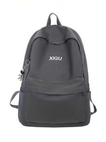 Casual Water-Resistant Letter Print Nylon Large Capacity Multi-Pocket Backpack, Unisex College Style Laptop Bag With Pendant, Suitable For School, Classes, Shopping, Travel