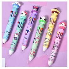 Sanrio 6pcs Sanrio 10-Color Ballpoint Pens, Multi-Color Push Button Pens, Markers, Cartoon Cute Colorful Pens, Student Writing Gel Pens, School & Office Supplies, Student Stationery Highlighters, Back To School Supplies