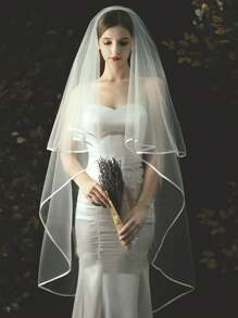 1 Stück Brautschleier mit Satin-Saum und Kamm, geeignet für Hochzeit, Hochzeitskleid Zubehör, Fotografie Requisite