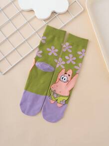 SPONGEBOB 1 Pair Unisex Interesting Personalized Cute Multicolor Jacquard SpongeBob SquarePants Cartoon Character Face Letter Floral Contrast Color Pattern Crew Socks, Sports Style, All Season, EU Size, Comfortable Breathable Durable, Vibrant Colors, Suitable For Daily Wear, Premium Fabric, Non-Sweaty