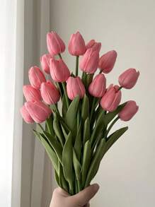 1/3/5pcs Artificial Pink & White Tulips, Suitable For Outdoor Garden, Indoor Decor, Vase Decoration, Fake Plants, All Season Decor, Home Decor, Floral Arrangement, Home Garden Windowsill Porch Potting, Wedding Party Decor, Birthday Party Supplies, Valentine's Day, Mother's Day, Father's Day Gifts, Bohemian Style Decoration, DIY Floral Bouquet Accessories