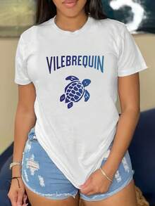 女士 Vilebrequin 海龟徽标 T 恤 - 蓝色海龟夏季 T 恤 - 白色 - 查看 2