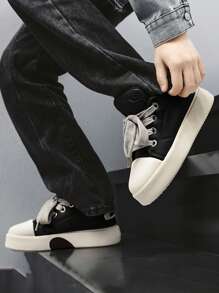 Tênis masculino vintage preto, sola grossa, versátil, moderno, esportivo, calçado para skate casual, masculino, calçado para jovens