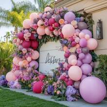 108pcs Colorful Purple, Pink Balloon Flower Wreath Lavender, Lilac Balloons, Different Sizes, Suitable For Baby Shower, Butterfly, Birthday, Wedding, Anniversary Party Decoration