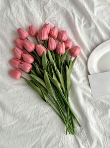 1/3/5pcs Artificial Pink & White Tulips, Suitable For Outdoor Garden, Indoor Decor, Vase Decoration, Fake Plants, All Season Decor, Home Decor, Floral Arrangement, Home Garden Windowsill Porch Potting, Wedding Party Decor, Birthday Party Supplies, Valentine's Day, Mother's Day, Father's Day Gifts, Bohemian Style Decoration, DIY Floral Bouquet Accessories