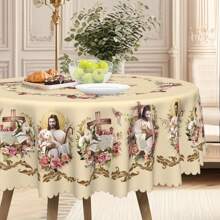 1 pieza Mantel de Pascua de primavera, con estampado de cordero y flores, en estilo rústico vintage, disponible en tamaños redondo y rectangular, adecuado para primavera/verano, hogar, cocina, comedor, patio, uso interior/exterior para las festividades de Pascua, es una gran idea de regalo