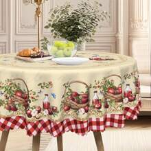 1pc Spring Vintage Farmhouse Red Plaid Printed Round Tablecloth, Apple, Floral, Butterfly Print Rectangular Tablecloth, 60inx60in, 55inx70in, 60inx86in, Other Sizes Available, Holiday Party Tablecloth, Outdoor Decor, Plus Size Tablecloth, Kitchen Accessory, Holiday Gift For Family And Friends