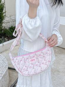 1 件粉色花卉和条纹图案时尚女孩手提包，肩带可调节，流浪包，斜挎包时尚简约单肩托特包手提包，复古腋下包，高端轻便拉链手提法棍包，多功能大容量小钱包，别致的欧美街头风格，适合派对、上班通勤、化妆品收纳