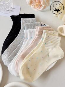 1/3/5/10雙女款棉質低筒襪，可愛女孩襪，適合秋冬春夏/休閒/日常/節慶，透氣，隨機配色 - 彩色 - 查看 5