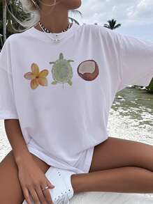 1pc Girls Casual English Alphabet Print Round Neck Pullover Short Sleeve T-Shirt, Creative Graphic Tee For Young Student Summer