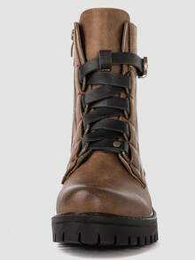 GLOBALWIN Women's Combat Boots Lace Up Boots For Women Ankle Booties For Women Low Heel Fall Boots Holiday Season - 22yy03 駱駝 - 查看 8