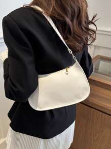 Bolso de hombro con cierre de cremallera de unicolor y estilo minimalista, bolso de medialuna elegante y sencillo, bolso de hombro con cremallera, bolso de unicolor de piel sintética, bolso burdeos, regalo ideal para Año Nuevo, bolso burdeos de moda