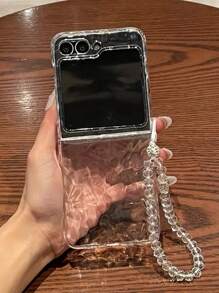Llavero, Cordón para el cuello Funda de teléfono transparente con efecto de ondas de agua estilo coreano compatible con Samsung Galaxy Z Flip 5, Z Flip6, ZFlip 4, ZFlip 3 5G, Pulsera de cuentas, Cubierta trasera resistente a golpes