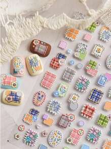 1pc Button Floral Print Nail Art Charm Nail Sticker Cloth Morning Glory Character Pattern Line Glue Nail Art Sticker Nail Art Sticker DIY
