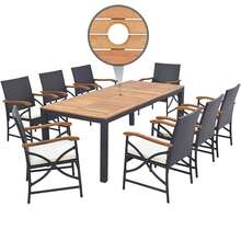 Set Of 9 Outdoor Dining Table W/ Acacia Wood Table & Cushions 1.9'' Umbrella Hole - Mix Brown and White - View 2