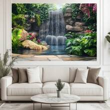 2D Backdrop 1 Pc Verdant Garden Waterfall 2D Polyester Backdrop - Vibrant Natural Scene With Cascading Waterfall And Lush Greenery, Durable Fabric Wall Covering Suitable For Living Room, Bedroom, Office And Outdoor Decoration, No Electricity Required, Great For Party, Holiday Gifts, Gift Wall Covering And Room Aesthetic Enhancement, Garden Decor