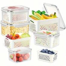 6-Pack Plastic Food Storage Containers With Lids For Refrigerator, Multifunctional Airtight Freshness Preserving Bins, Drainage Box Set For Fruits, Vegetables, And Kitchen, Restaurant, Supermarket Pantry Organization - Blue - View 4