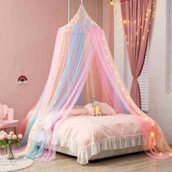 1pc Rainbow Mosquito Net, Colorful Princess Fantasy Tent, Pink Dome Reading Corner, Unicorn Theme Party Decor (Excluding Lights)