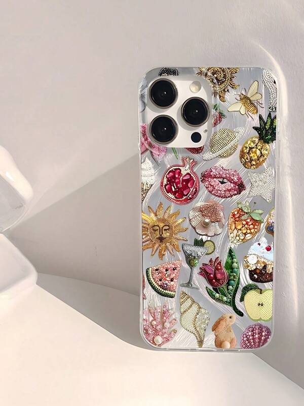 1 Stück einzigartiges, wasserfestes, kratzfestes, transparentes, spritzgegossenes, glänzendes, glattes Schutzhülle für Handy mit Grafik von Muschel, Weltraum und Blumen, fingerabdruckresistent