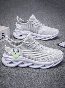 Men's Breathable Lightweight Mesh Hollow Openwork Sole Sneakers, New Style Summer Mesh Shoes, Soft & Comfy Mesh Shoes, Outdoor Sports Shoes, Asymmetrical Pattern, Plus Size ,Gym