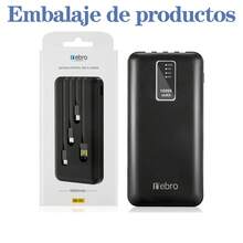 nebro power bank bateria portatil 10000mah con built in 4cable  portable battery charger withios type-c usb micro charging cables portable fast charging externa batterypack 3.7v10000mah battery charger - Negro - Ver 4