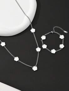 1 套不锈钢男士时尚五叶草手链和项链，适合日常装饰 - 五葉草 - 查看 5