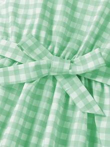 Girls Pink Plaid Strap Dress, Elegant & Comfortable A-Line Dress For Summer - Green - View 3