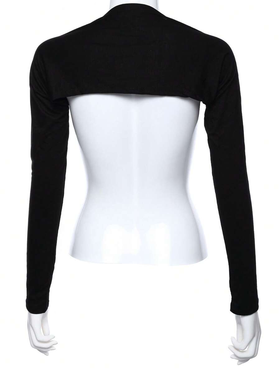 1pc Women's Fashionable Solid Color High Neck Stretch Sun Protection Shrug Sweater With Shoulder Sleeves, Long Sleeve Top, Multi-Color - Black and White - View 1