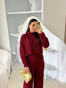Mousse Tricot High Neck Pant Set - Color caoba - Ver 1