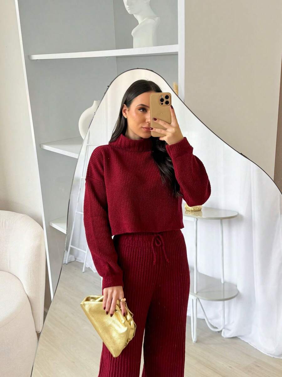 Mousse Tricot High Neck Pant Set - Color caoba - Ver 1