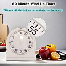 60 Minute Wind Up Timer, Visual Mechanical Timer With Loud Alarm, Manual Countdown Timers For Classroom, Home, Study And Cooking (White)01 - White - View 4